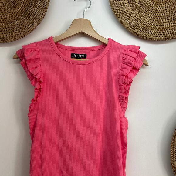 J. Crew Pink Ribbed Vintage Rib Ruffle Sleeve Shirt Small Preppy Summer Feminine - Picture 4 of 7